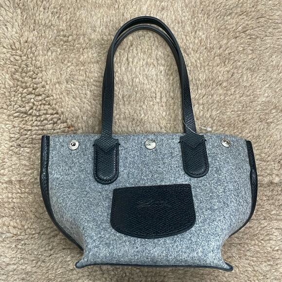 Longchamp Mini Flanelle Essential Tote Bag Wool Felt Gray New - Picture 3 of 8